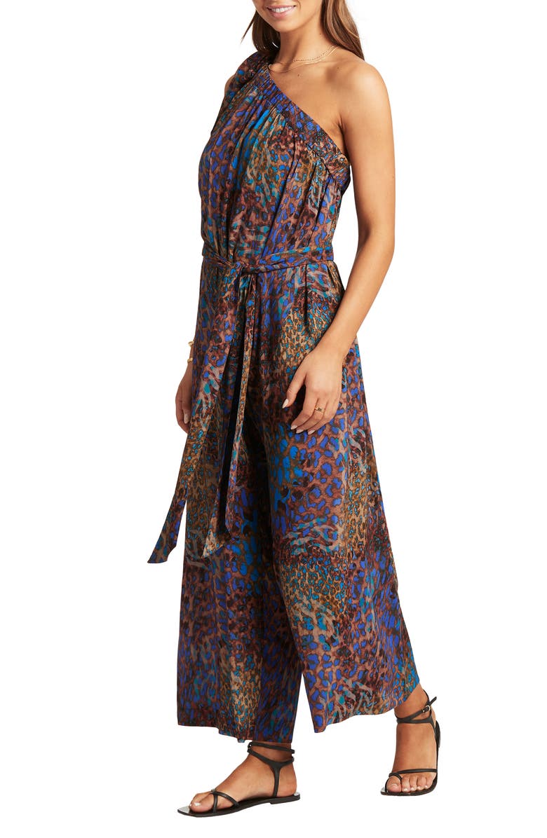 Sea Level One-Shoulder Tie Waist Cover-Up Jumpsuit, Alternate, color, Blue