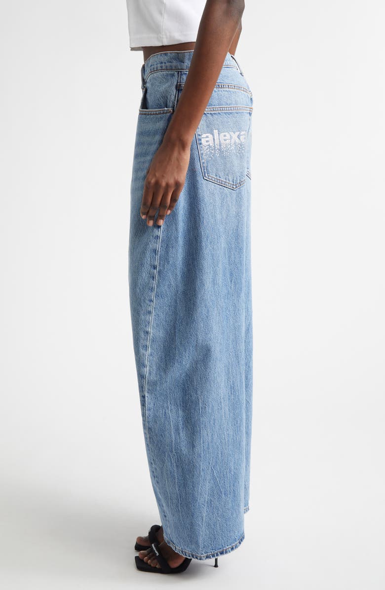 Alexander Wang Blow Up Crystal Logo Balloon Leg Jeans, Alternate, color, Vintage Light Indigo