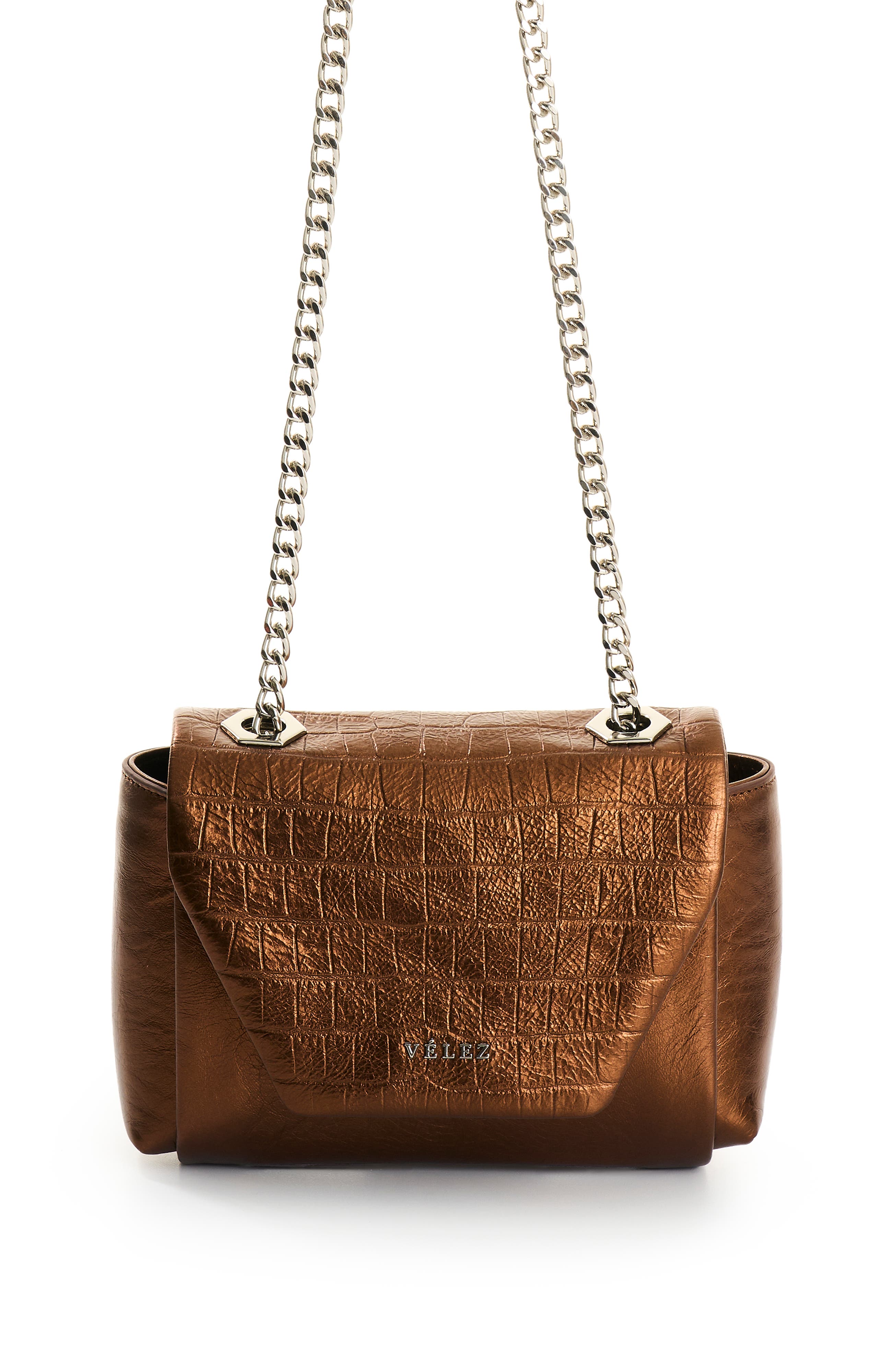 Velez Leather Crossbody Bag with Chain, Main, color, Bronze