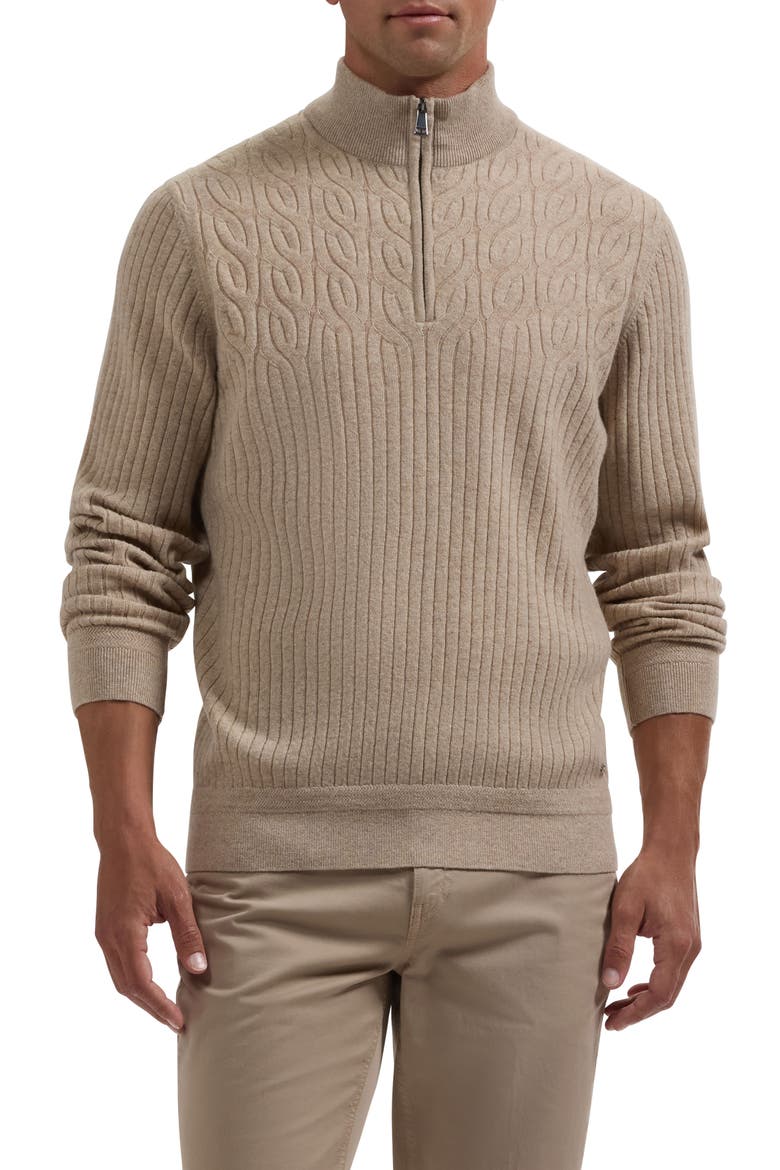 Cotton and Cashmere Quarter Zip Sweater, Main, color, COBBLESTONE
