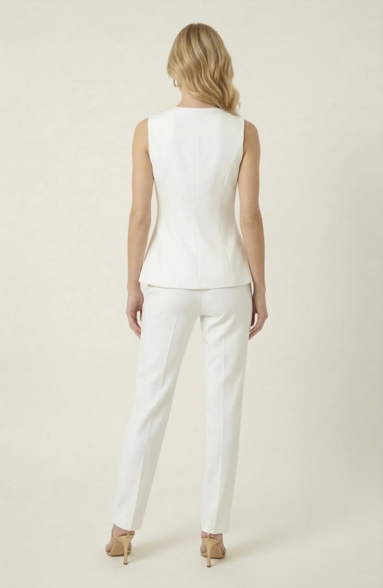 Modenaire Sleeveless Tailored Blazer Top with Button Detail, Alternate, color, White