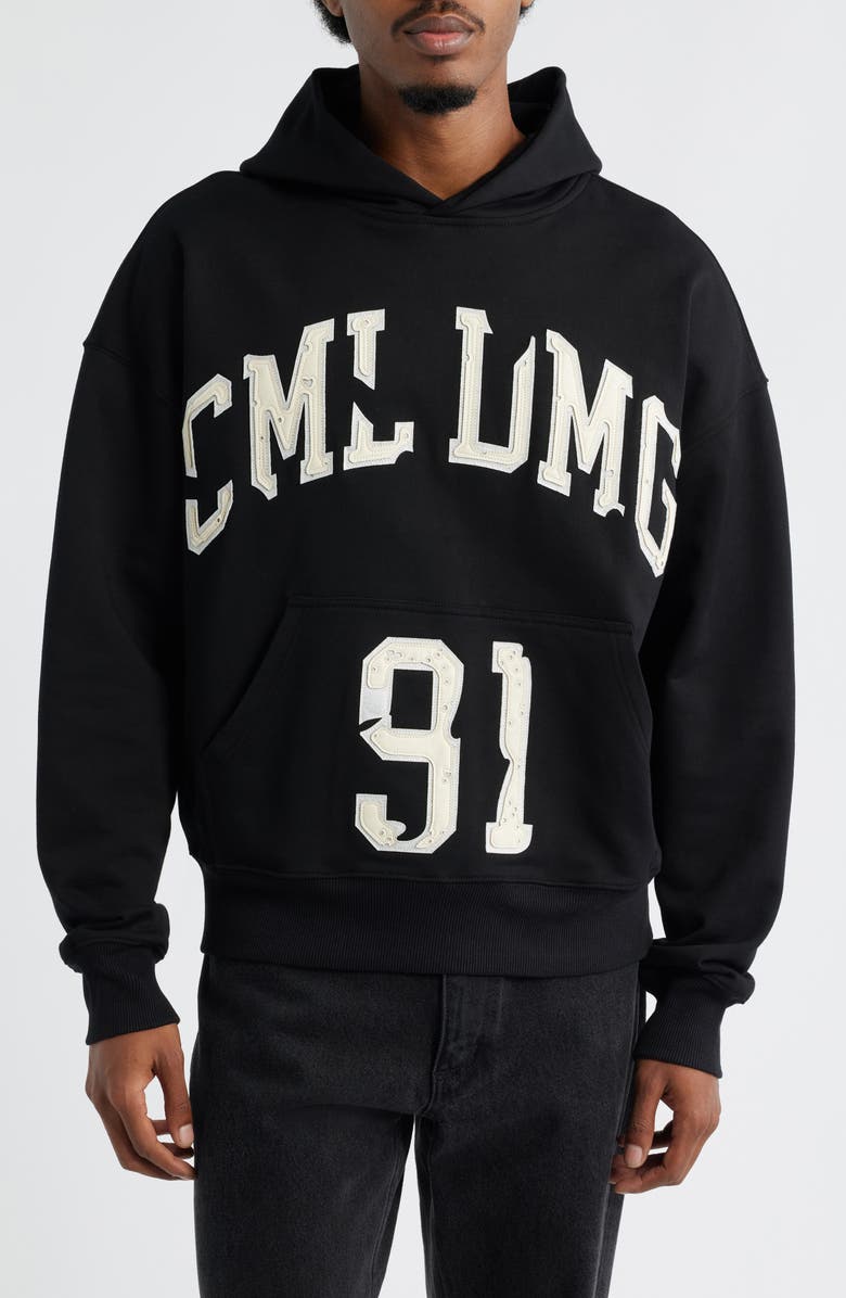 CRIMINAL DAMAGE Destroyed Logo Cotton Hoodie, Main, color, Black