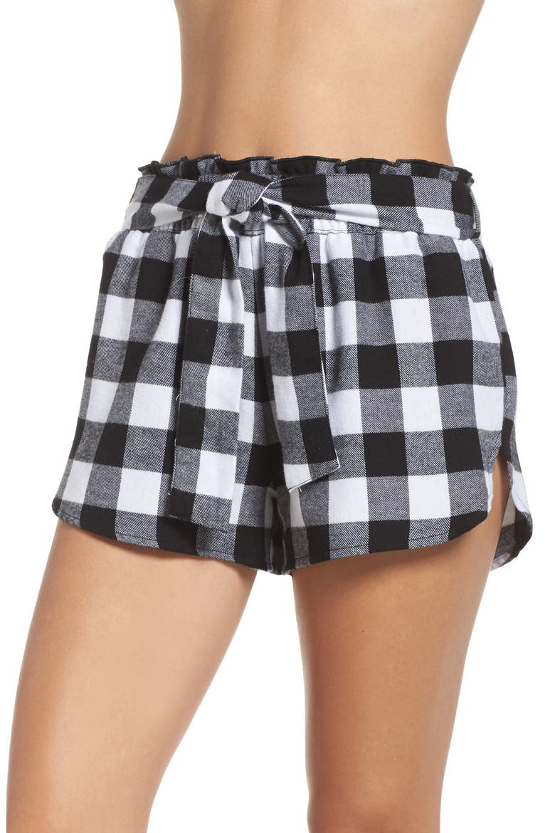 Tie Waist Flannel Shorts, Main, color, BLACK BUFFALO PLAID