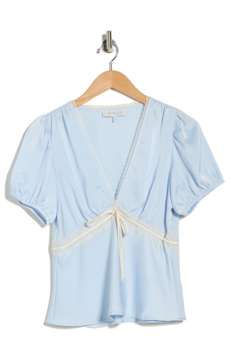 WAYF Puff Sleeve Peplum Top, Main, color, Light Blue