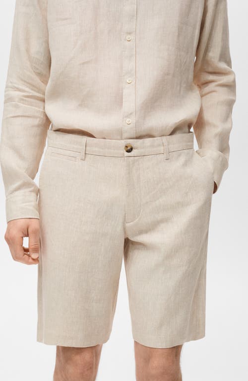Mango Slim Fit Linen Bermuda Shorts In Nude