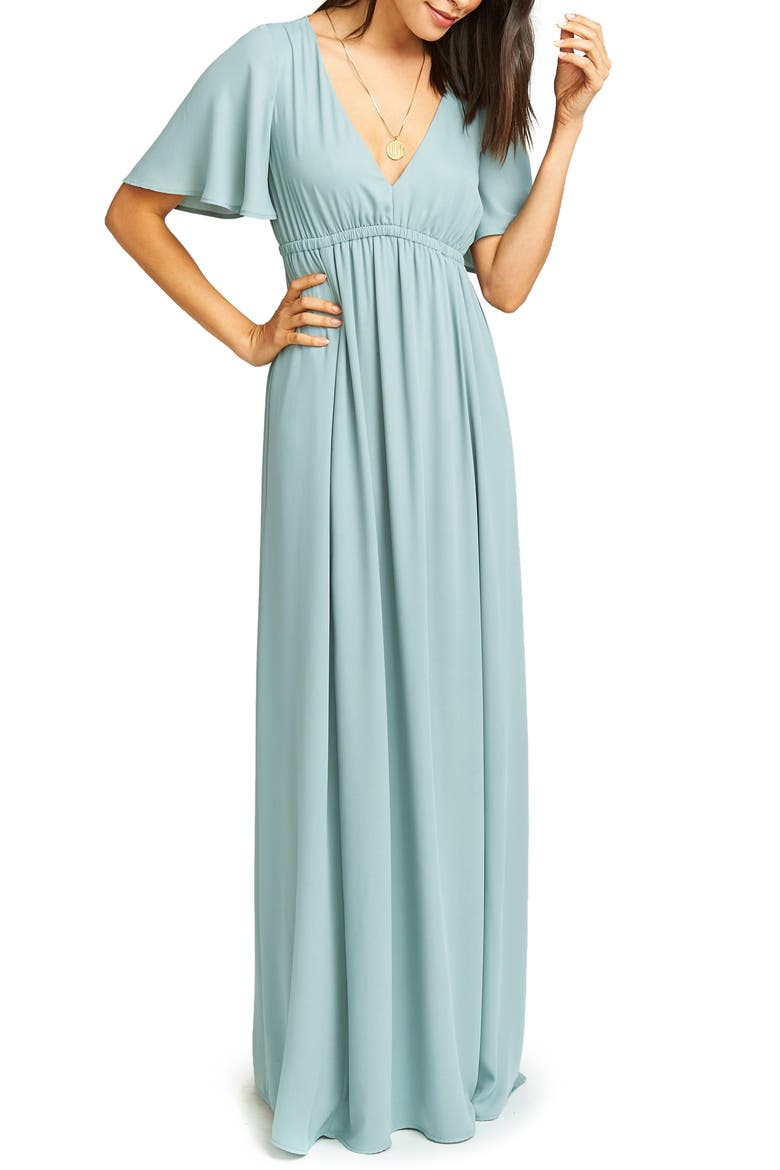 Emily Chiffon A-Line Gown, Main, color, SILVER SAGE CRISP