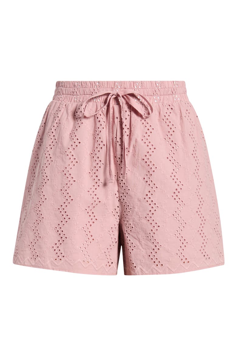 Eyelet Drawstring Waist Shorts, Alternate, color, DUSTY PINK