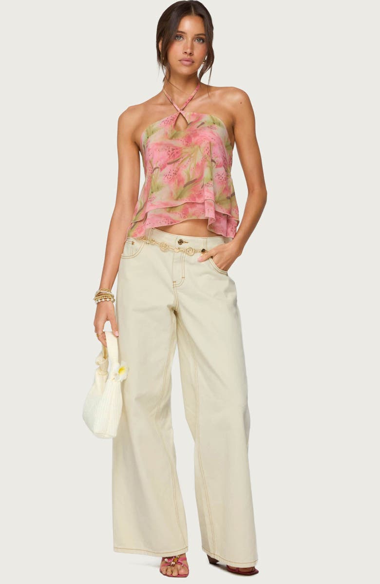 EDIKTED Dragon Lily Tiered Chiffon Halter Top, Alternate, color, Mix