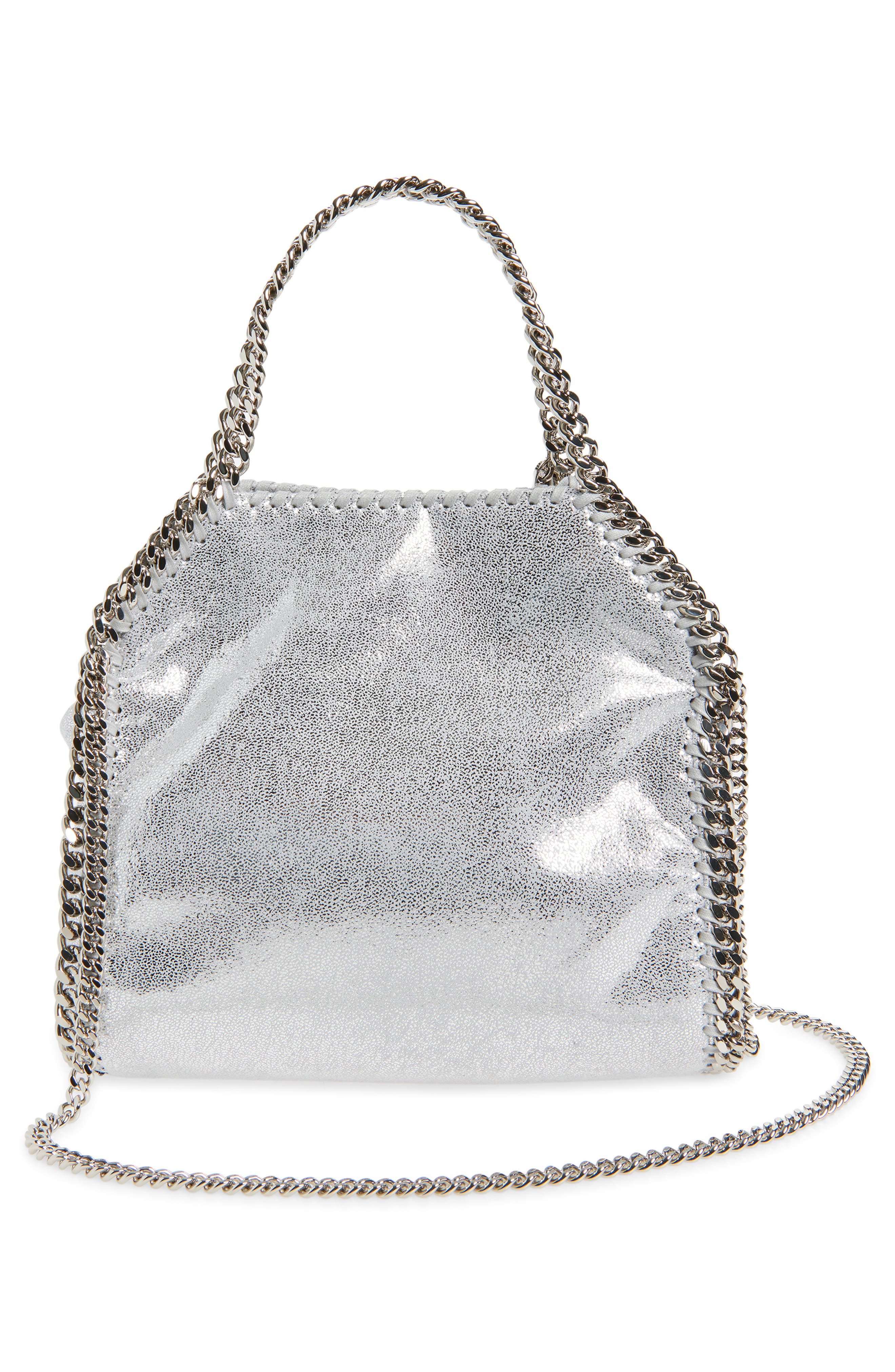 Stella McCartney Mini Falabella Metallic Faux Leather Tote, Alternate, color, Silver