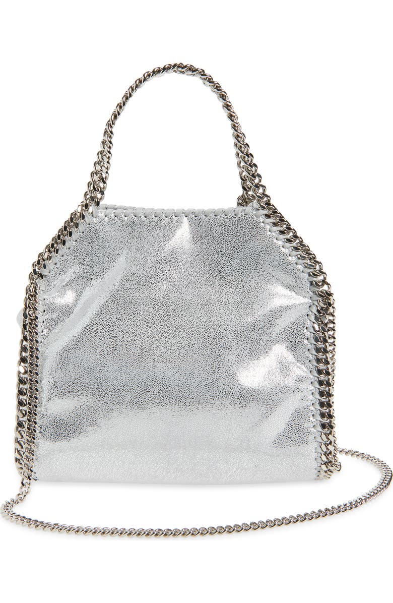 Stella McCartney Mini Falabella Metallic Faux Leather Tote, Alternate, color, Silver