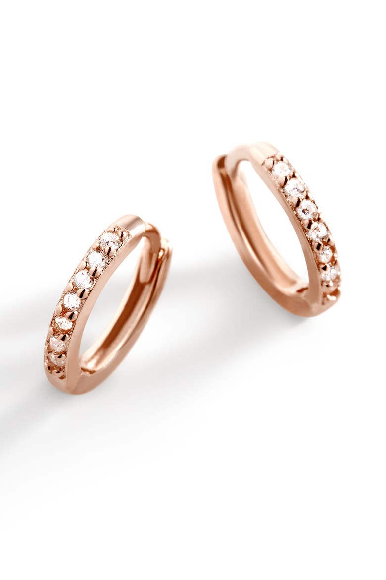 Pave Huggie Hoop Earrings, Main, color, Rose Gold over Sterling Silver