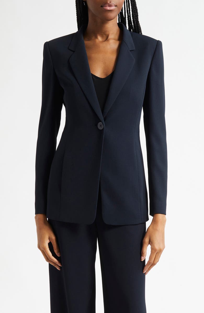 Emporio Armani Textured One-Button Blazer, Main, color, Navy Blue