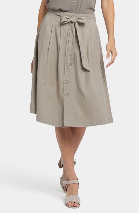 Tie Waist Linen Blend Skirt