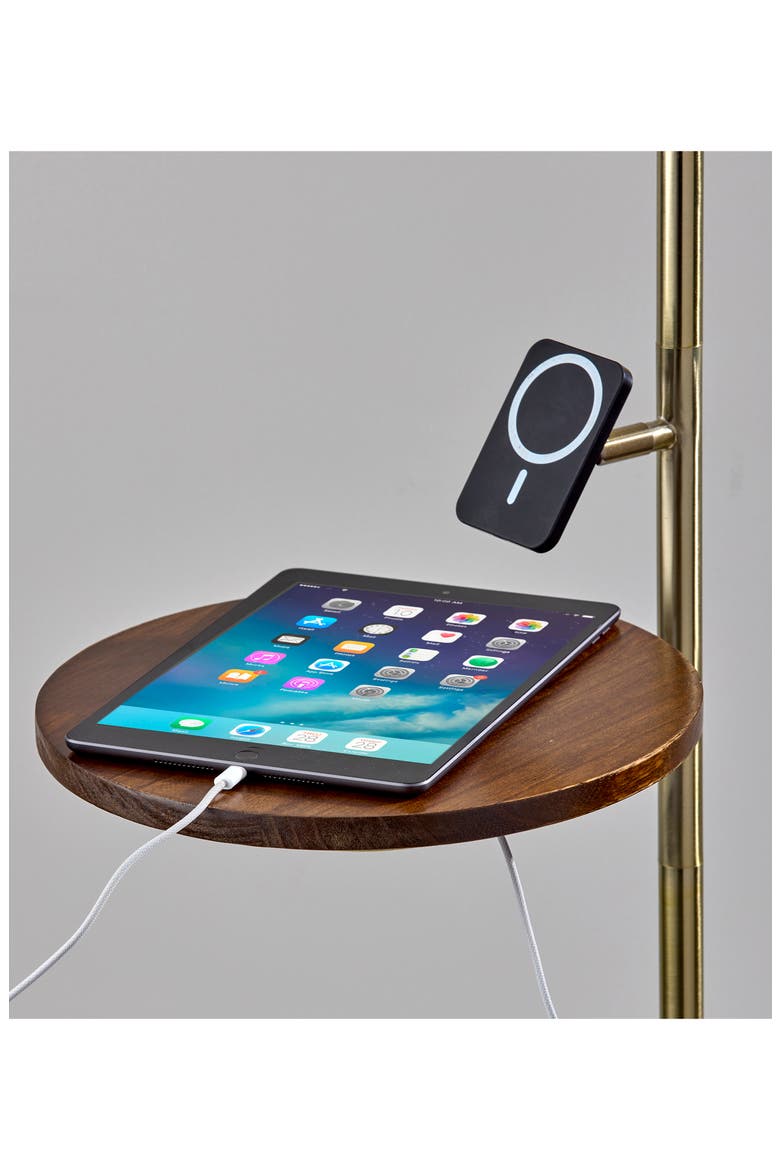 Rowe Wireless Charging Task Floor Lamp with Table, Alternate, color, ANTIQUE BRASS