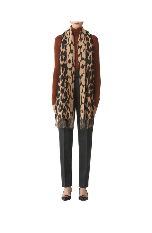 Lanvin Leopard Print Wool Scarf In Brown