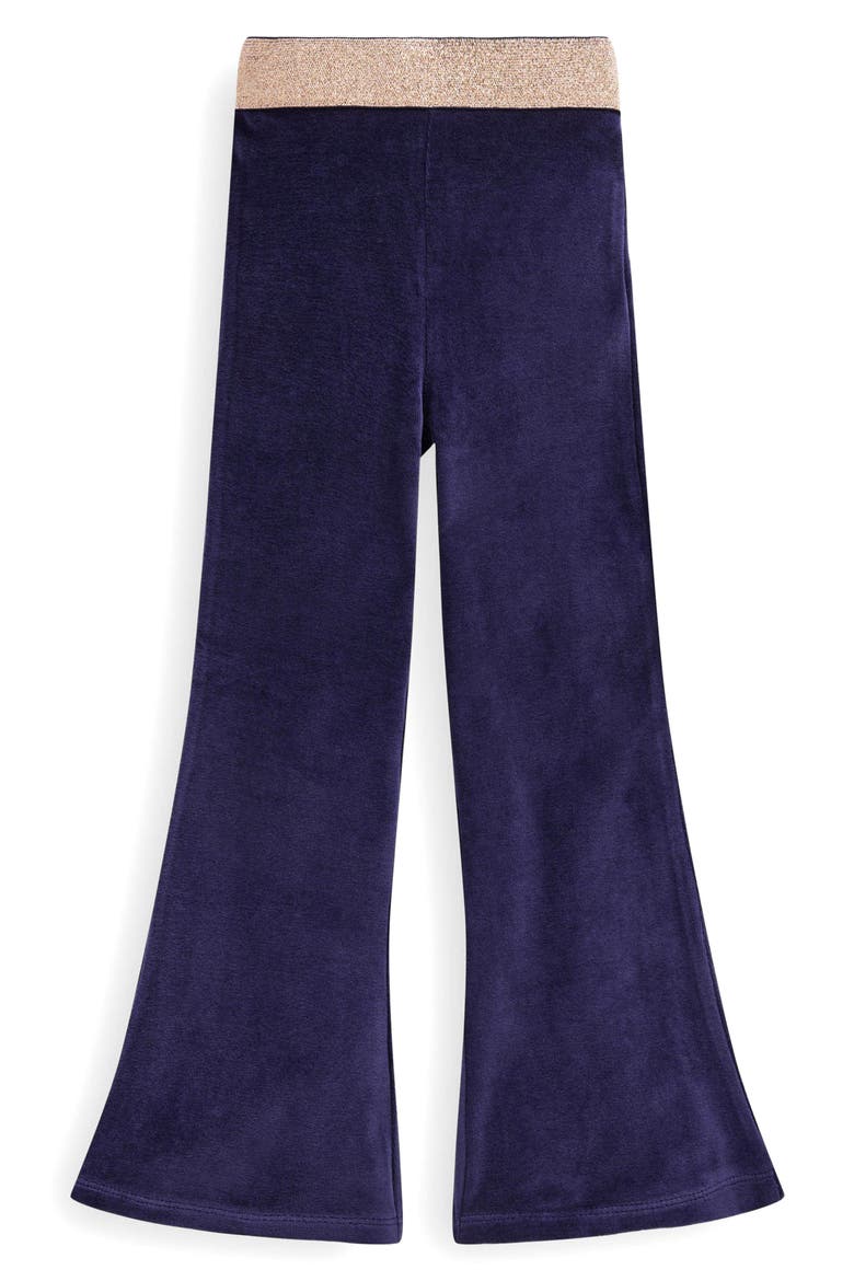 Kids' Metallic Velvet Flare Leggings, Main, color, COLLEGE NAVY