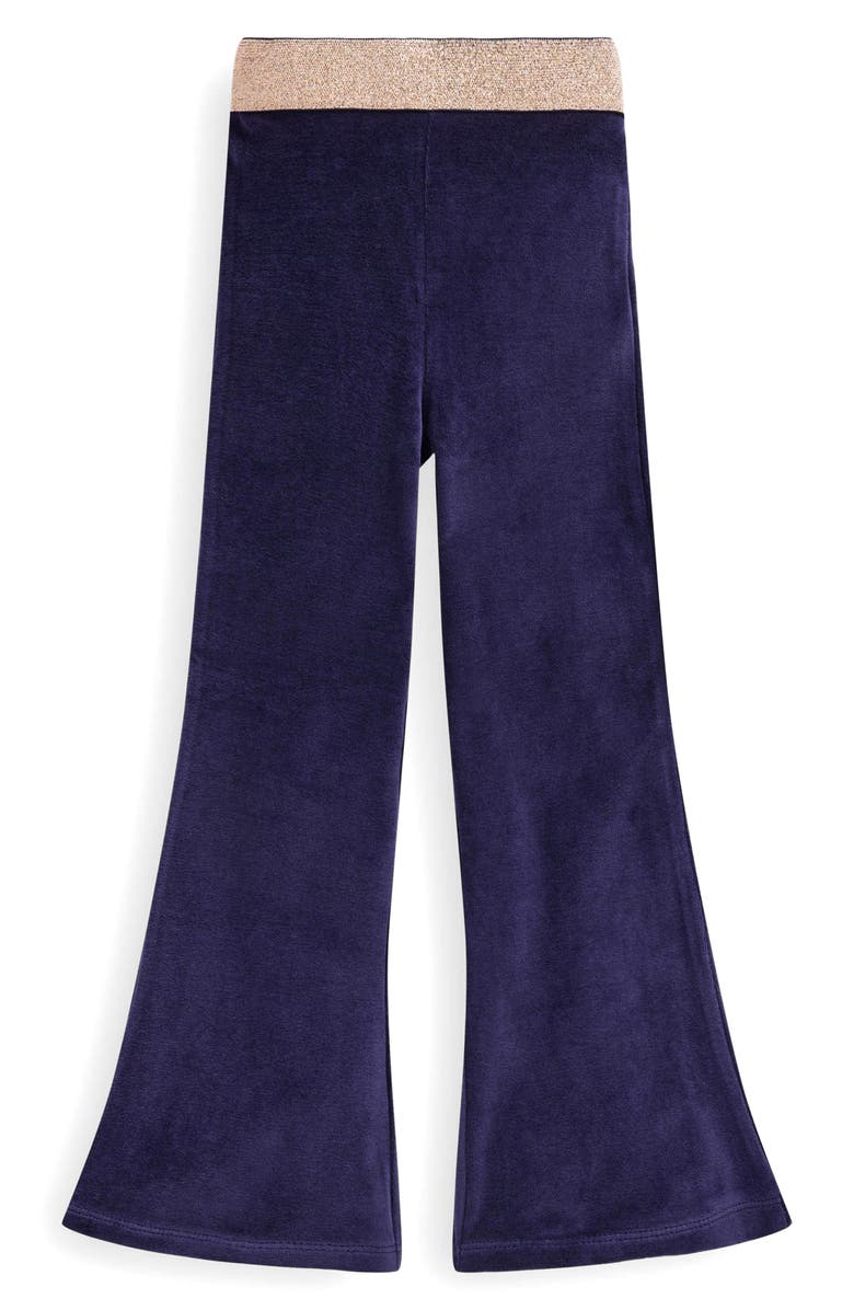 Mini Boden Kids' Metallic Velvet Flare Leggings, Main, color, College Navy