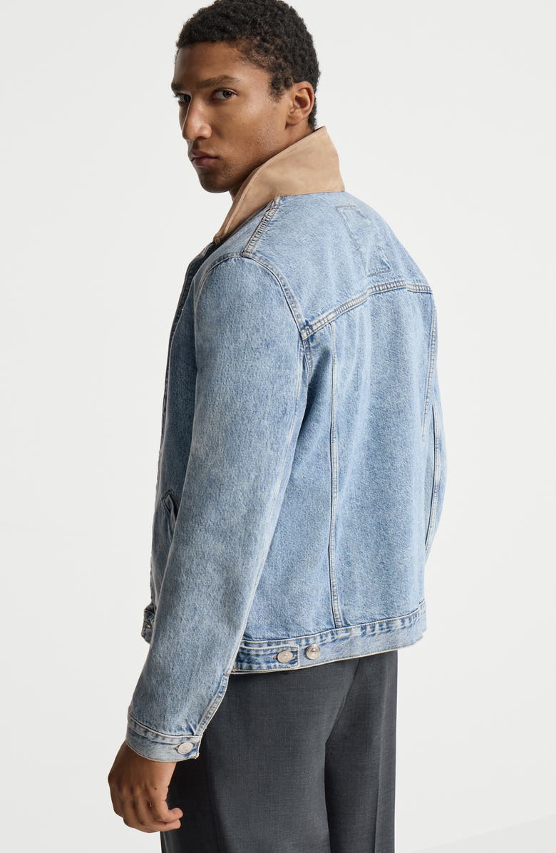 Brunello Cucinelli Denim outerwear jacket with suede collar, Alternate, color, Light Denim