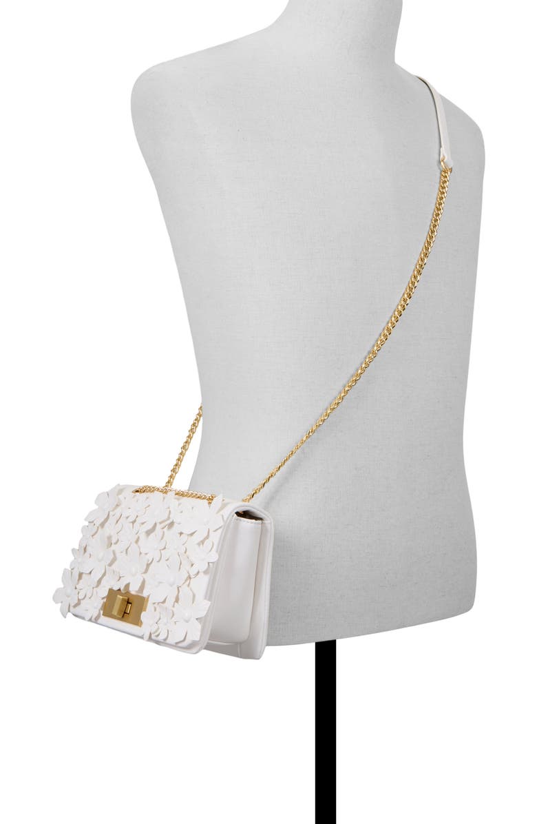 ALDO Florellaa Floral Appliqué Faux Leather Crossbody Bag, Alternate, color, White