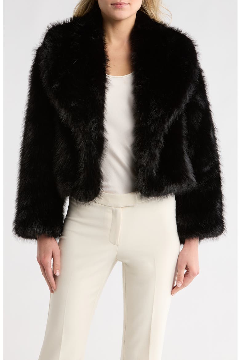 Crop Faux Fur Jacket, Main, color, BLACK