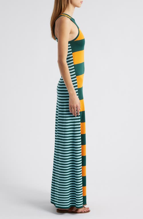 Solid & Striped The Oria Stripe Maxi Dress In Marmalade Evergreen/sky