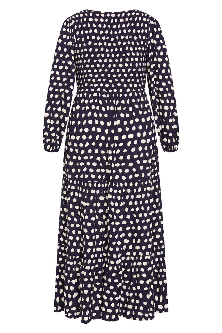 Adley Printed Smocked Bodice Long Sleeve Maxi Dress, Alternate, color, SPOT