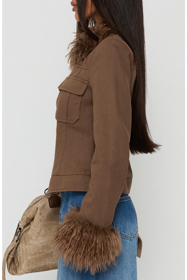 Nindie Faux Fur Contrast Jacket, Alternate, color, CHOCOLATE