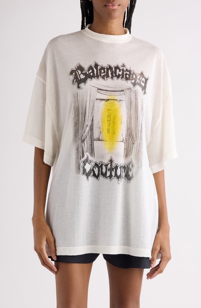 Balenciaga Shaped Fit Salon de Couture Graphic T-Shirt, Main, color, 9020 Cream