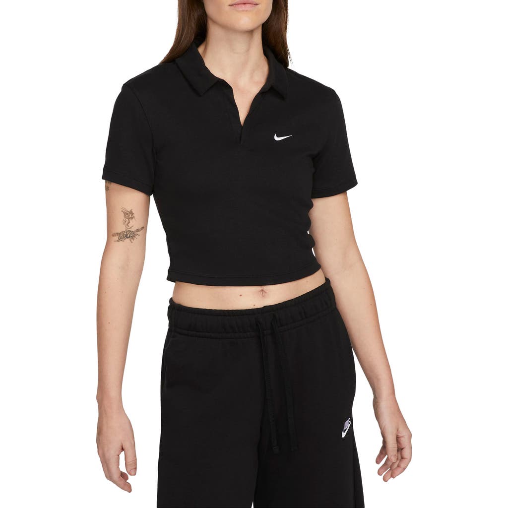 Nike Essentials Stretch Crop Polo In Black