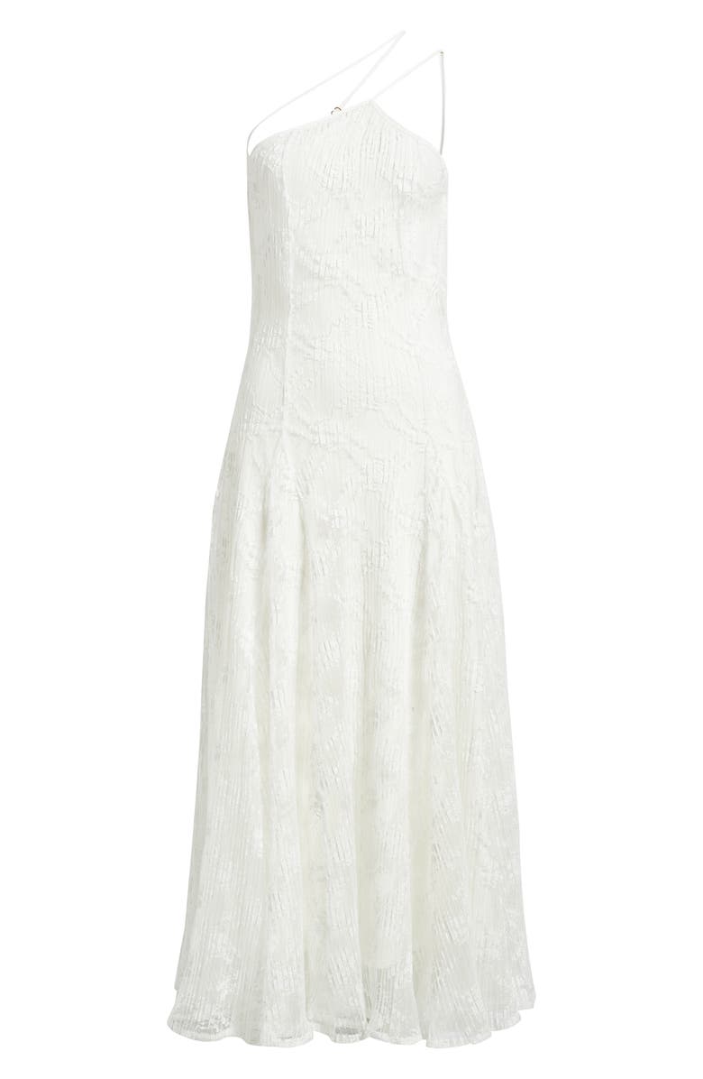 Black Halo Athena Crimped Lace One-Shoulder Midi Dress, Alternate, color, Chantilly White