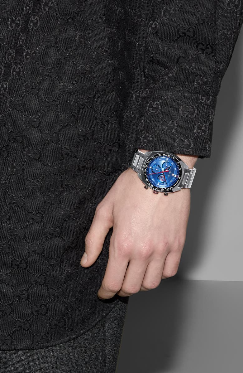 Gucci Interlocking Chronograph Watch, 41mm, Alternate, color, Blue/ Silver