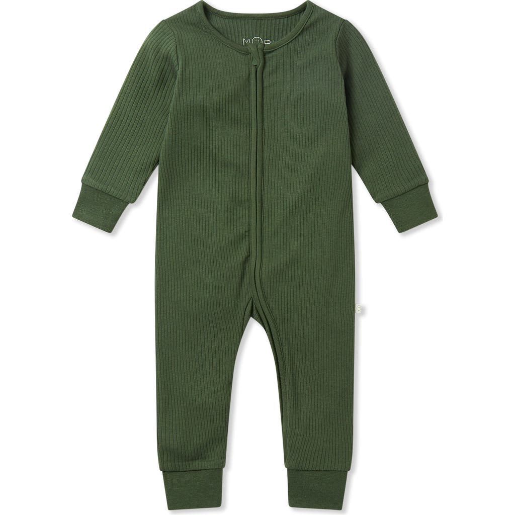 Mori Ribbed Two Way Zip-up Sleepsuit In Green