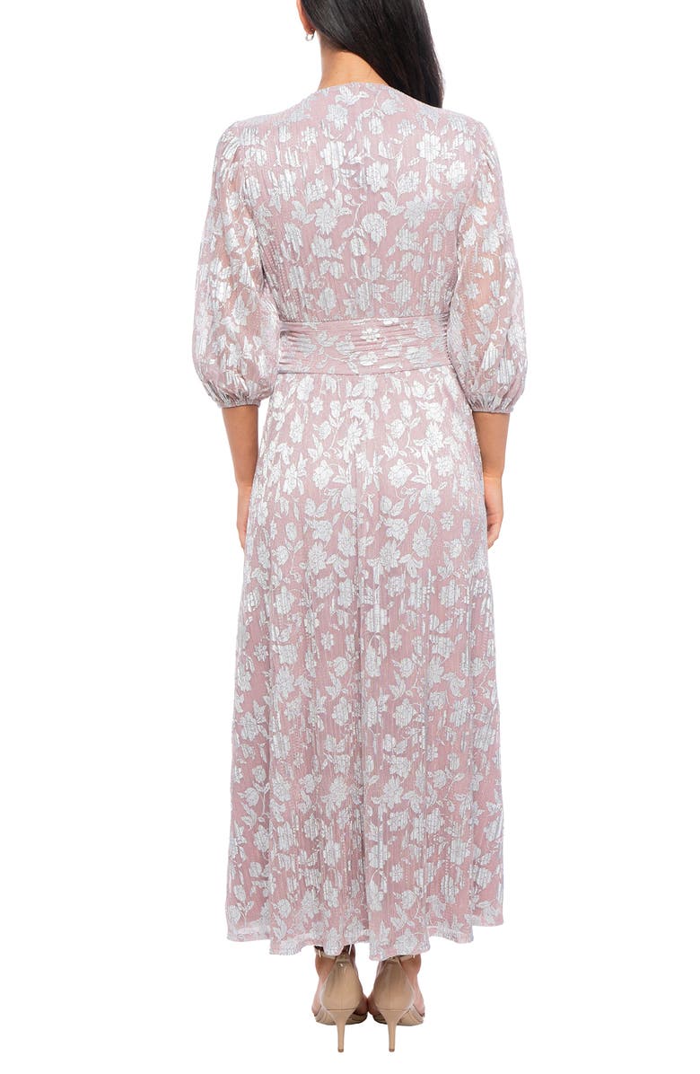 Marina Floral Balloon Sleeve Plissé Dress, Alternate, color, Blush