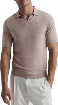 Reiss Duchie Johnny Collar Short Sleeve Wool Polo Sweater