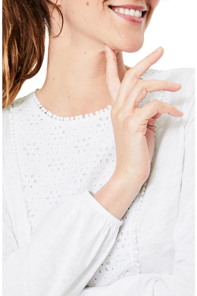 Cleo Jersey & Eyelet Top, Alternate, color, WHITE