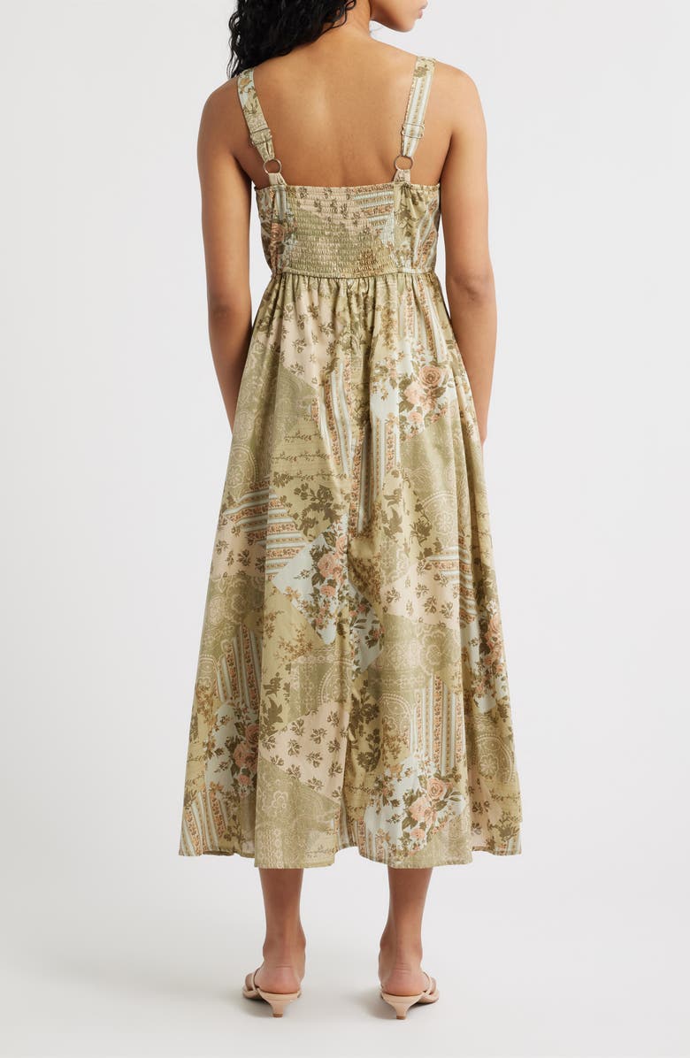 Blu Pepper Milkmaid Print Sleeveless Maxi Dress, Alternate, color, Olive