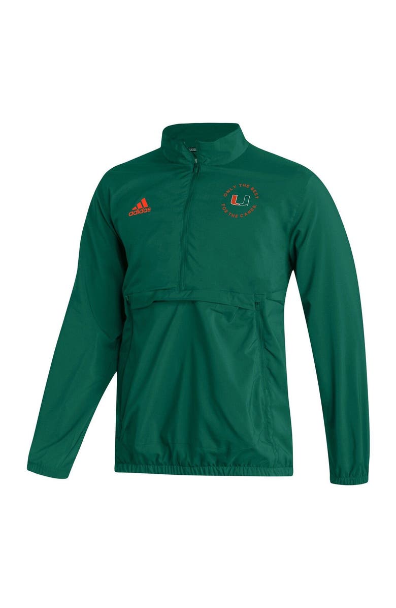 adidas Men's adidas Green Miami Hurricanes AEROREADY Half-Zip Jacket, Alternate, color, Green