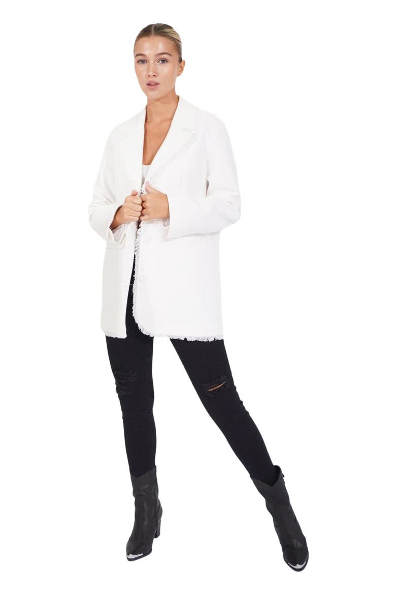 Young Blood Frayed Edge Blazer, Main, color, Cream