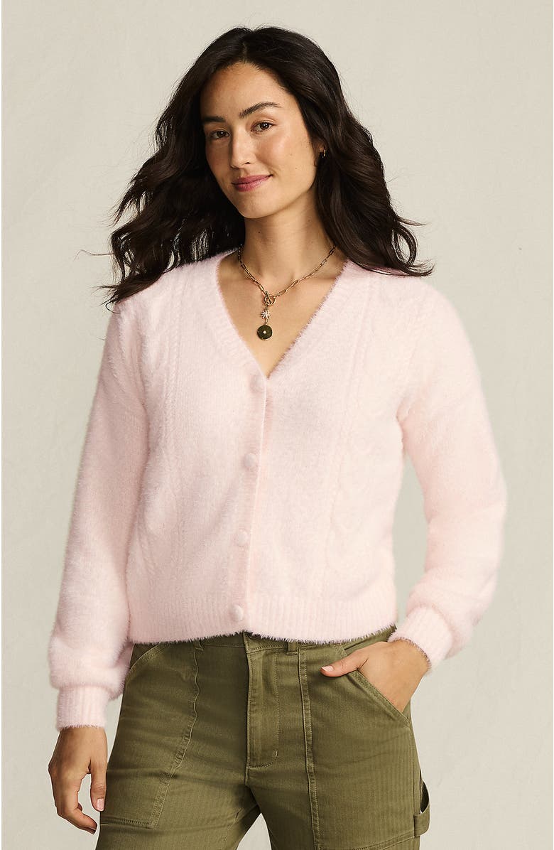 Lands
 End Fuzzy Eyelash Cable Cardigan Sweater, Main, color, Blush