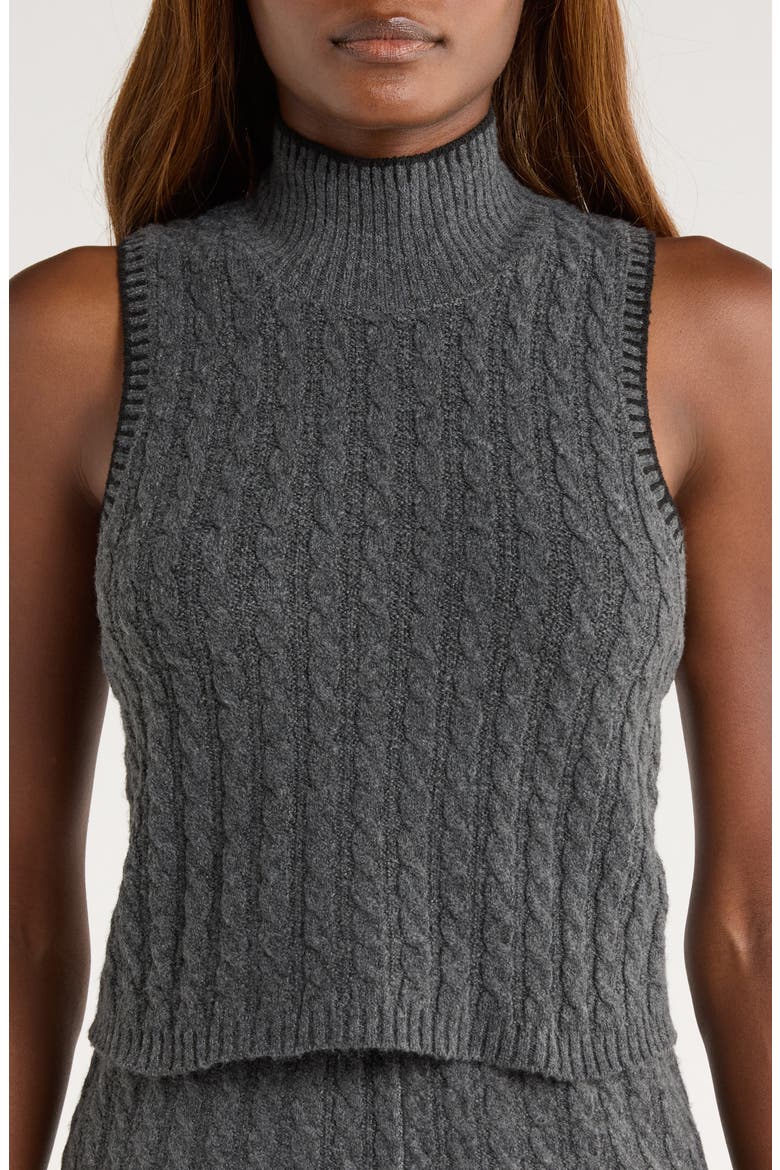 Zariah Cable Sleeveless Mock Neck Sweater, Alternate, color, CHARCOAL HEATHER
