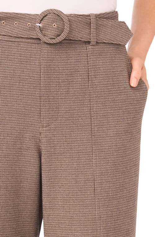 Cece Microcheck High Waist Belted Pants In Brown
