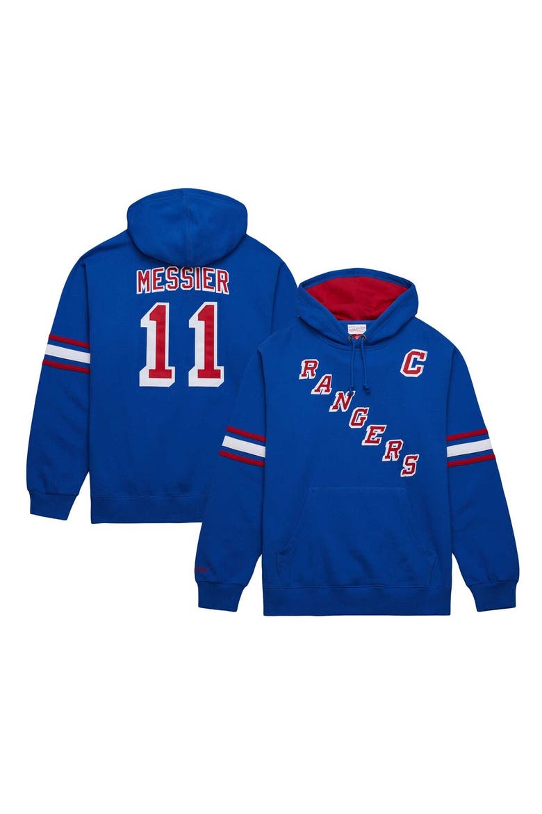 Men's Mitchell & Ness Mark Messier Blue New York Rangers Name & Number Premium Pullover Hoodie, Main, color, Blue