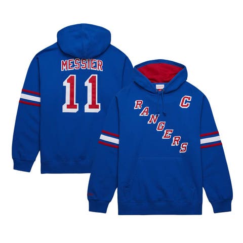 Men's Mitchell & Ness Mark Messier Blue New York Rangers Name & Number Premium Pullover Hoodie