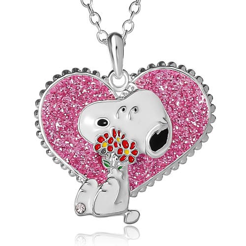 Peanuts Snoopy Heart Flowers Valentine's Day Pendant In Metallic