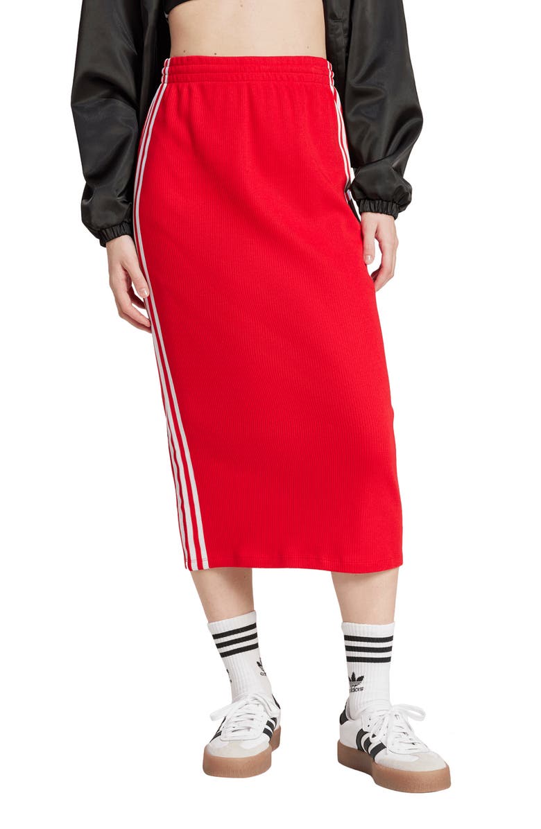 adidas Originals Adicolor 3-Stripes Knit Midi Skirt, Main, color, Better Scarlet
