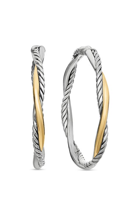 Petite Infinity Hoop Earrings in Sterling Silver with 14K Yellow Gold