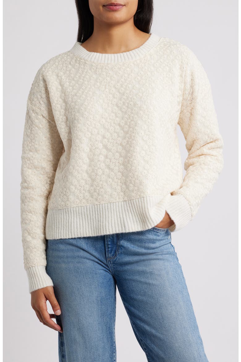 Floral Embroidered Crewneck Sweater, Main, color, IVORY