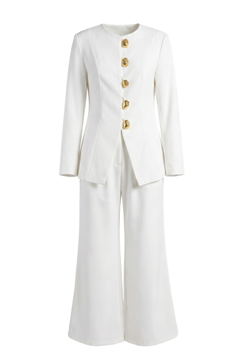 Tailored Button Front Jacket and Wide Leg Pants Set, Alternate, color, Ivory