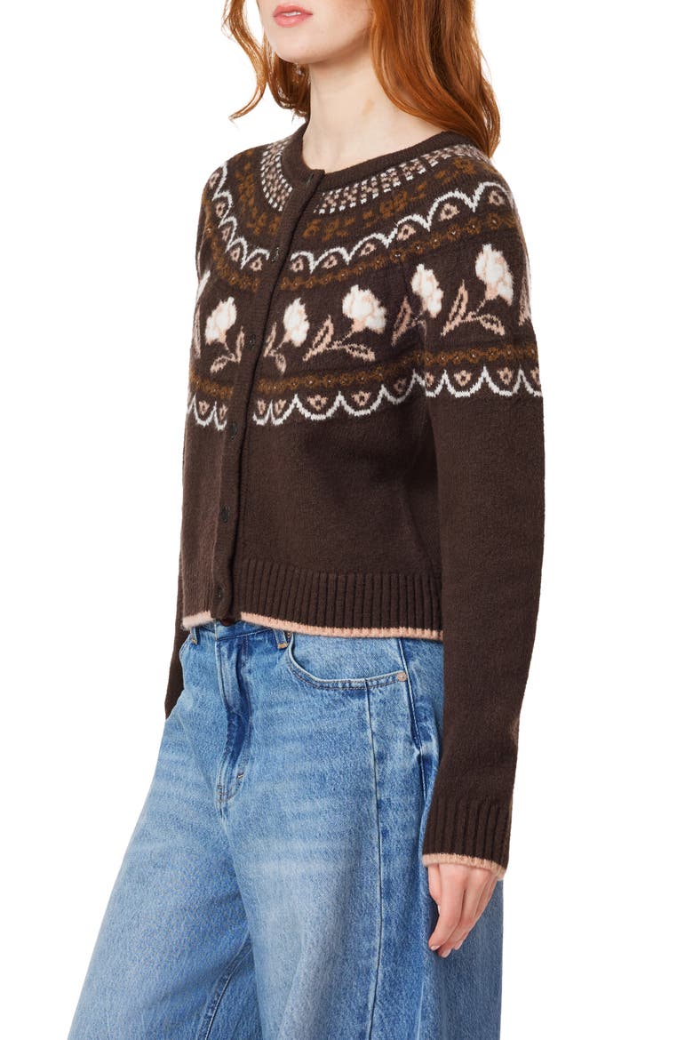 Crewneck Cardigan, Alternate, color, SEAL BROWN/ ROSE DUST