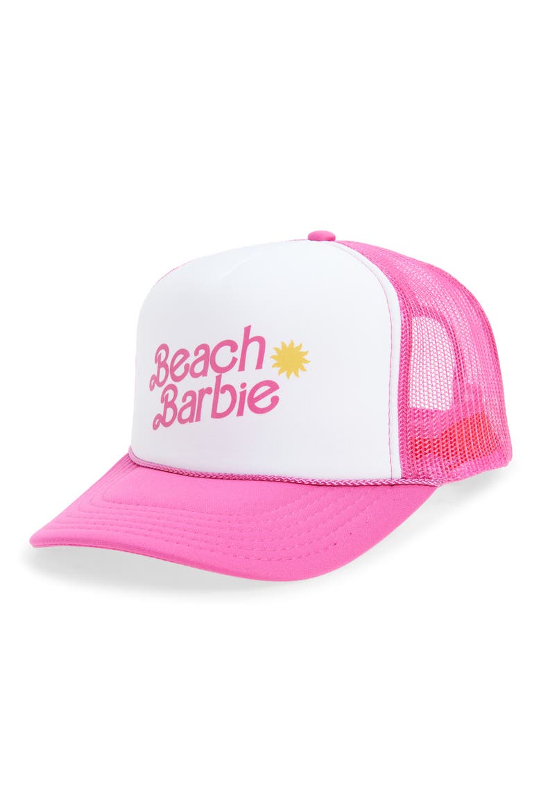 Beach Barbie Trucker Hat, Main, color, PINK SPLIT